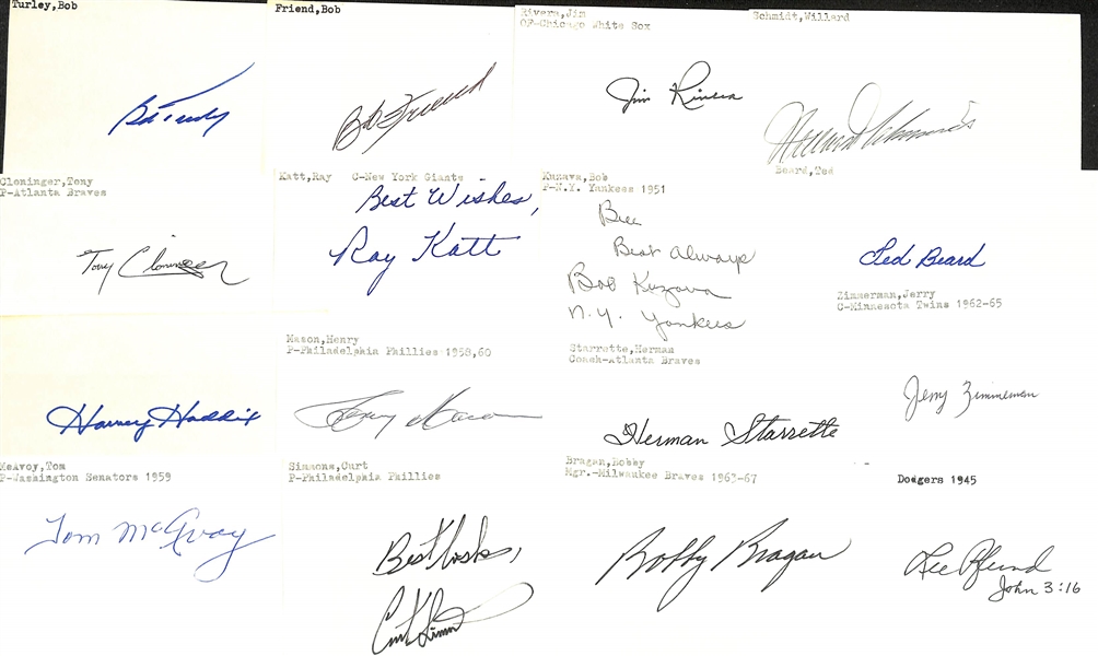 Lot of (150+) Signed Baseball Index Cards inc. Harmon Killebrew, Jack McKeen, Frank Crosetti, Charles King, Jim Landis, Bill Rigney, + (JSA Auction Letter)