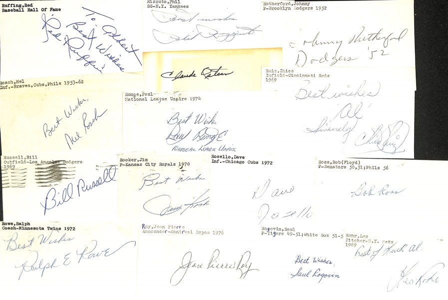 Lot of (175+) Signed Baseball Index Cards inc. Red Ruffing, Phil Rizzuto, Johnny Rutherford, Mel Roach, Chico Ruiz, Paul Runge, + (JSA Auction Letter)