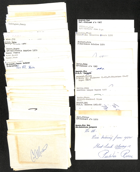 Lot of (175+) Signed Baseball Signed Index Cards inc. Pee Wee Reese, Felipe Alou, Don Richmond, Elroy Face, Hal Reniff, + (JSA Auction Letter)
