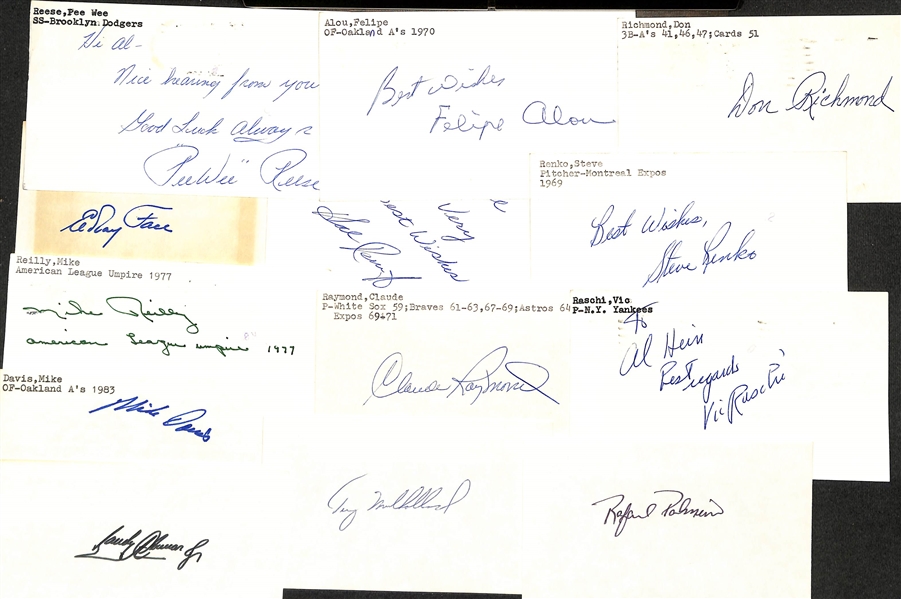 Lot of (175+) Signed Baseball Signed Index Cards inc. Pee Wee Reese, Felipe Alou, Don Richmond, Elroy Face, Hal Reniff, + (JSA Auction Letter)