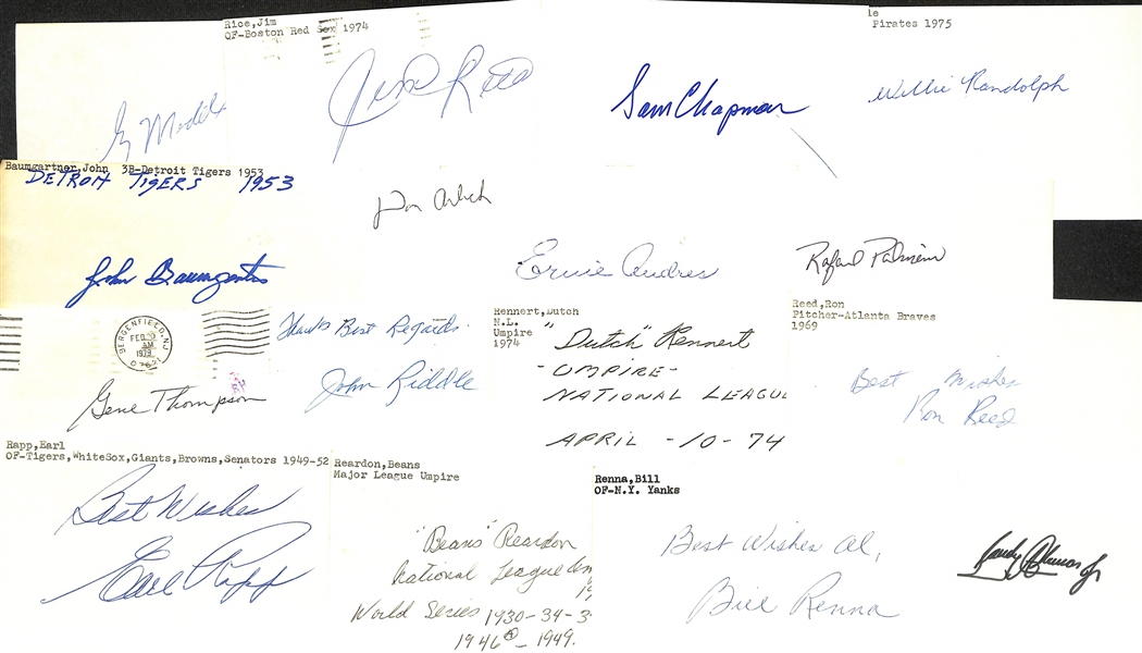 Lot of (175+) Signed Baseball Index Cards inc. Greg Maddux, Jim Rice, Sam Chapman, Willie Randolph, + (JSA Auction Letter)