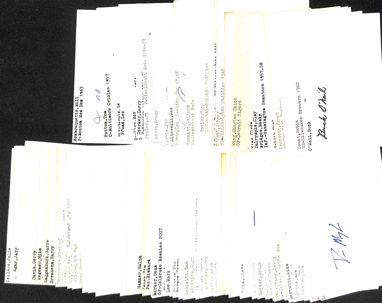 Lot of (175+) Signed Baseball Index Cards inc. Buck O'Neil, Robin Yount, Lou Boudreau, Orlando Cepeda, Frank Crosetti, + (JSA Auction Letter)