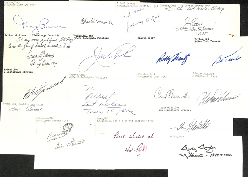 Lot of (175+) Signed Baseball Index Cards inc. Buck O'Neil, Robin Yount, Lou Boudreau, Orlando Cepeda, Frank Crosetti, + (JSA Auction Letter)