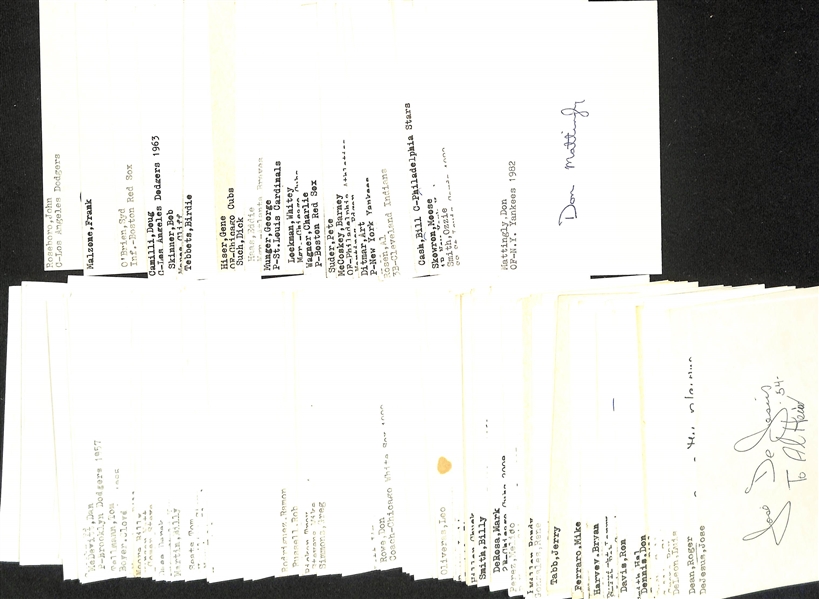 Lot of (175+) Signed Baseball Index Cards inc. Don Mattingly, Luke Appling, Ozzie Smith, Moose Skowron, Bill Cash, Frank Malzone, + (JSA Auction Letter)