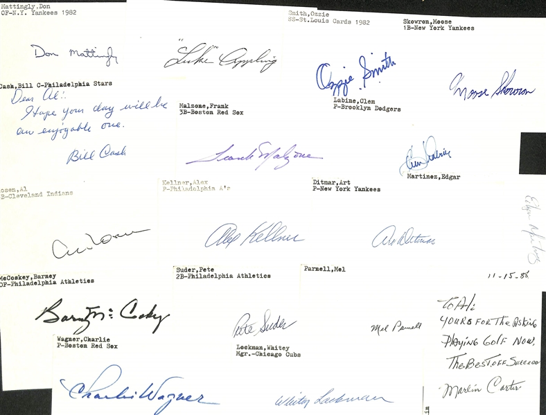Lot of (175+) Signed Baseball Index Cards inc. Don Mattingly, Luke Appling, Ozzie Smith, Moose Skowron, Bill Cash, Frank Malzone, + (JSA Auction Letter)