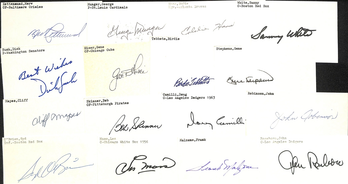 Lot of (175+) Signed Baseball Index Cards inc. Don Mattingly, Luke Appling, Ozzie Smith, Moose Skowron, Bill Cash, Frank Malzone, + (JSA Auction Letter)