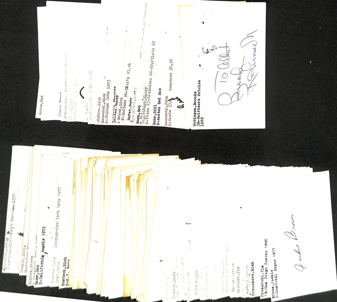 Lot of (175+) Signed Baseball Index Cards inc. Brooks Robinson,  John Smoltz, John Romonosky, Bill Rohr, + (JSA Auction Letter)