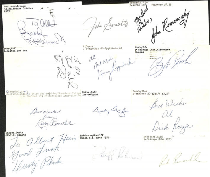 Lot of (175+) Signed Baseball Index Cards inc. Brooks Robinson,  John Smoltz, John Romonosky, Bill Rohr, + (JSA Auction Letter)