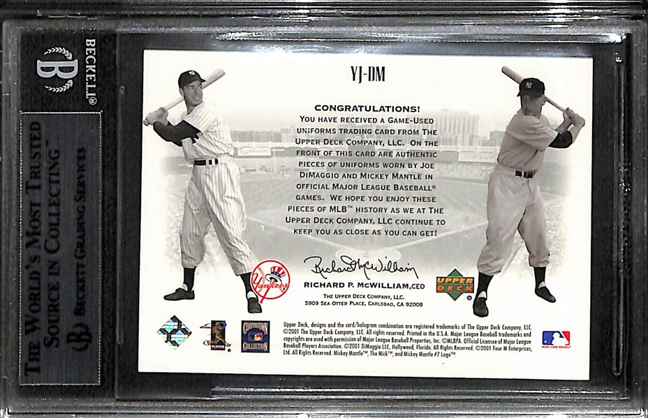 2002 Upper Deck Yankees Dynasty Mickey Mantle & Joe DiMaggio Game-Used Uniform Dual-Relic Card Graded BGS 9