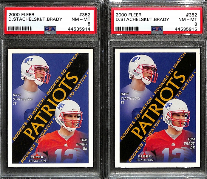 (2) 2000 Fleer Tom Brady/Dave Stachelski Rookie Cards #352 - Both Graded PSA 8