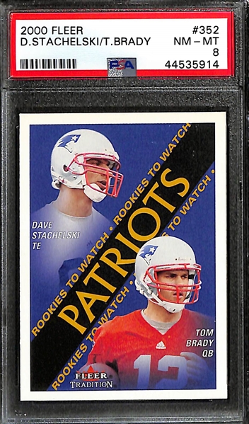 (2) 2000 Fleer Tom Brady/Dave Stachelski Rookie Cards #352 - Both Graded PSA 8