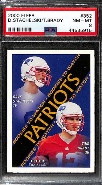 (2) 2000 Fleer Tom Brady/Dave Stachelski Rookie Cards #352 - Both Graded PSA 8