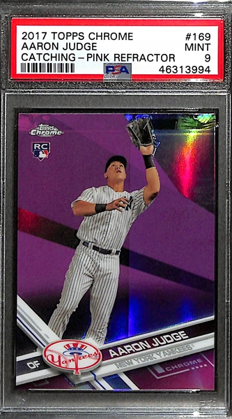 2017 Topps Chrome Aaron Judge (Catching) #169 Pink Refractor Rookie Card Graded PSA 9