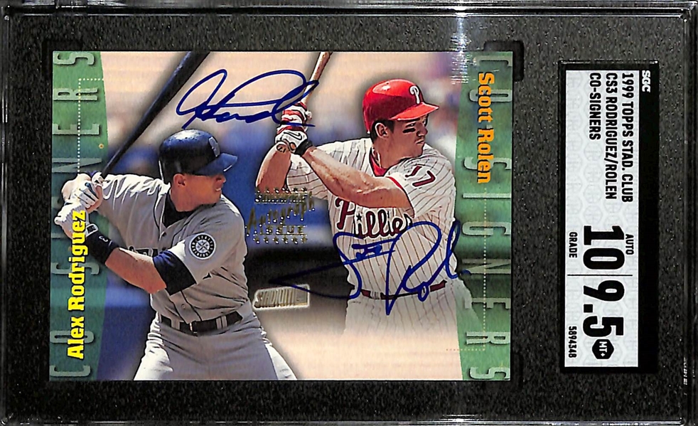 Stadium Club Co-Signers Dual-Autograph Lot - 1999 Alex Rodriguez & Scott Rolen (SGC 9.5, 10 Auto), 2000 Josh Hamilton & BJ Garbe (SGC 6, 10 Auto)