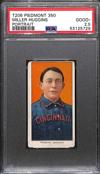 1909-11 T206 Miller Huggins (HOF, Portrait, Piedmont Back) Graded PSA 2.5