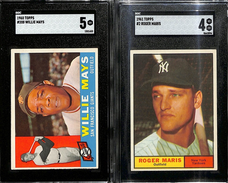 1960 Topps Willie Mays #200 SGC 5 & 1961 Topps Roger Maris #2 SGC 4