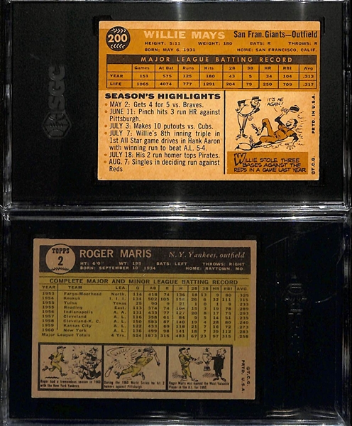 1960 Topps Willie Mays #200 SGC 5 & 1961 Topps Roger Maris #2 SGC 4