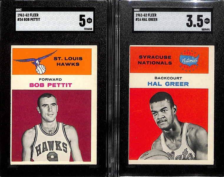 1961-62 Fleer Bob Pettit #34 SGC 5 & 1961-62 Fleer Hal Green #16 SGC 3.5