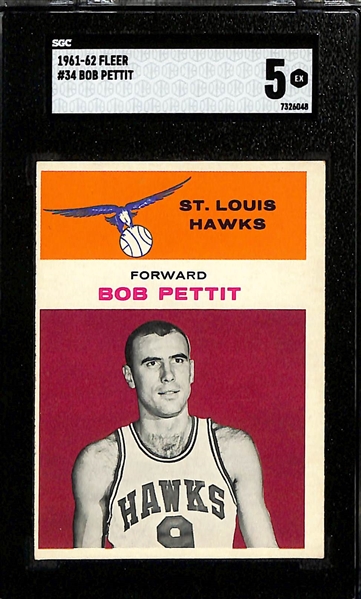 1961-62 Fleer Bob Pettit #34 SGC 5 & 1961-62 Fleer Hal Green #16 SGC 3.5