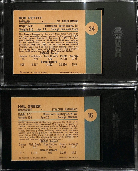 1961-62 Fleer Bob Pettit #34 SGC 5 & 1961-62 Fleer Hal Green #16 SGC 3.5