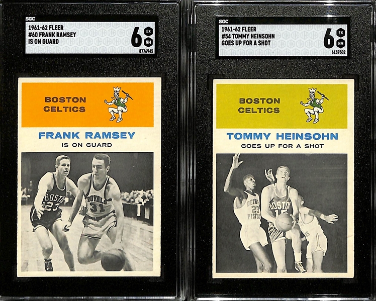 1961-62 Fleer Frank Ramsey On Guard #60 SGC 6 & 1961-62 Fleer Tommy Heinsohn Goes Up For A Shot #54 SGC 6