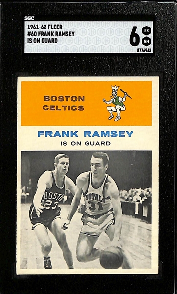 1961-62 Fleer Frank Ramsey On Guard #60 SGC 6 & 1961-62 Fleer Tommy Heinsohn Goes Up For A Shot #54 SGC 6