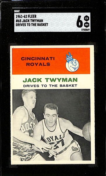 1961-62 Fleer Bob Pettit Goes Up For A Shot #59 SGC 6 & 1961-62 Fleer Jack Twyman Drives To The Basket #65 SGC 6