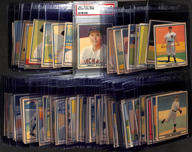 1941 Play Ball Near Complete Set (70 of 72 Cards - Missing DiMaggio and Williams) w. Foxx, Ott, Reese, Greenberg, Gehringer, Hubbell, Doerr, +