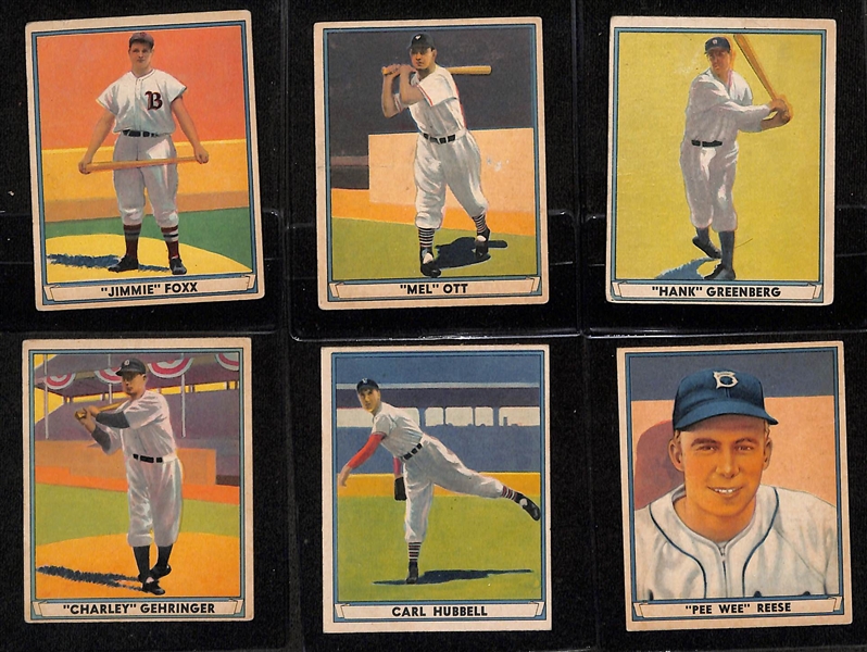 1941 Play Ball Near Complete Set (70 of 72 Cards - Missing DiMaggio and Williams) w. Foxx, Ott, Reese, Greenberg, Gehringer, Hubbell, Doerr, +