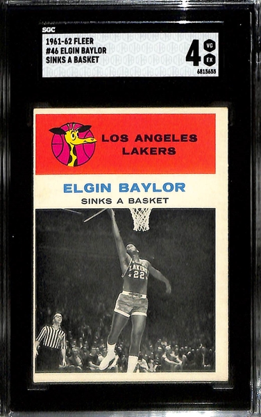 1961-62 Fleer Elgin Baylor Sinks A Basket #46 SGC 4, 1959 Topps Bart Starr #23 SGC 4, 1961 Topps Y.A. Tittle #58 SGC 5