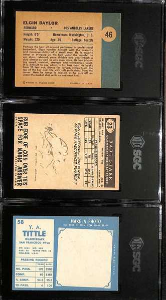 1961-62 Fleer Elgin Baylor Sinks A Basket #46 SGC 4, 1959 Topps Bart Starr #23 SGC 4, 1961 Topps Y.A. Tittle #58 SGC 5