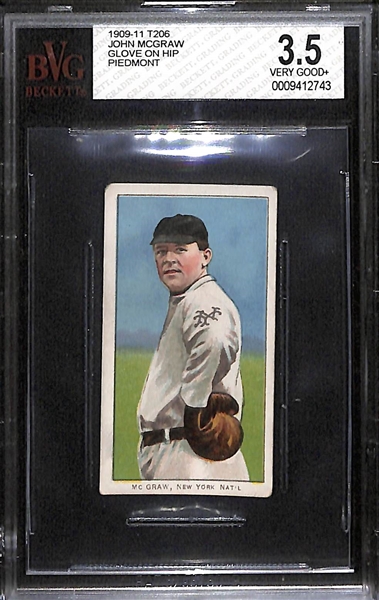 1909-11 T206 John McGraw (HOF, Glove on Hip, Piedmont Back) Graded Beckett BVG 3.5