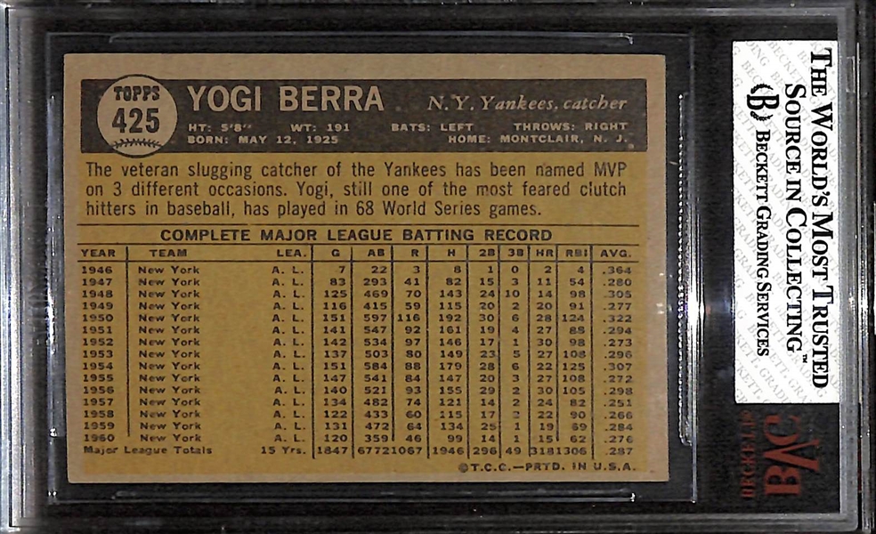 1961 Topps Yogi Berra #425 Graded Beckett BVG 7