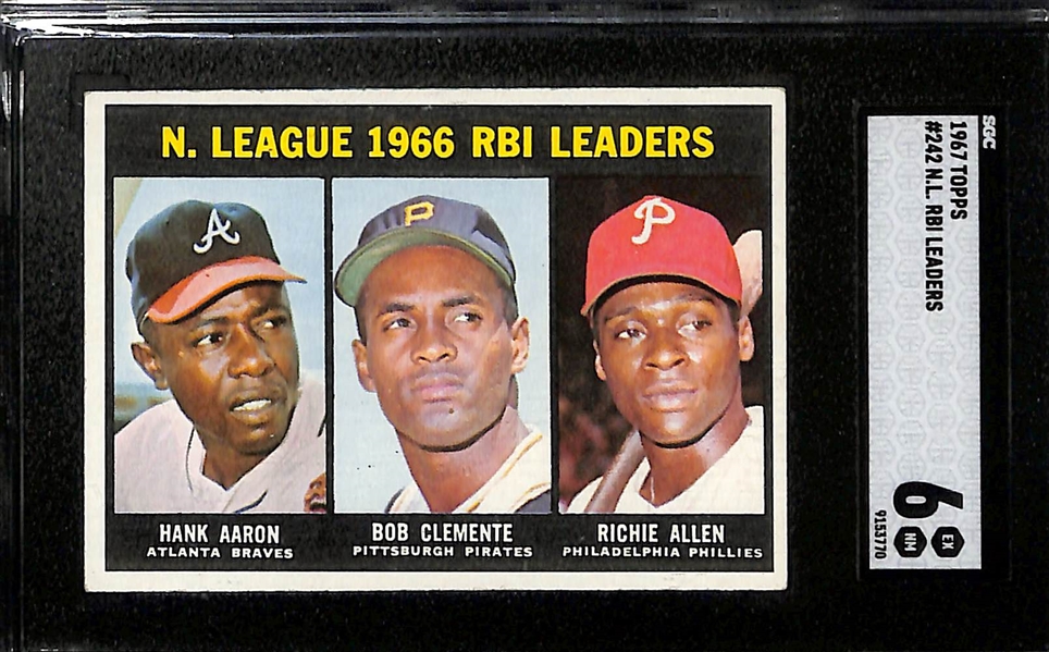 Graded Topps Baseball Card Lot - 1964 Frank Robinson #280 (BVG 7), 1967 RBI Leaders w. Aaron, Clemente, Allen #242 (SGC 6), & 1967 Steve Carlton #146 (SGC 6.5)
