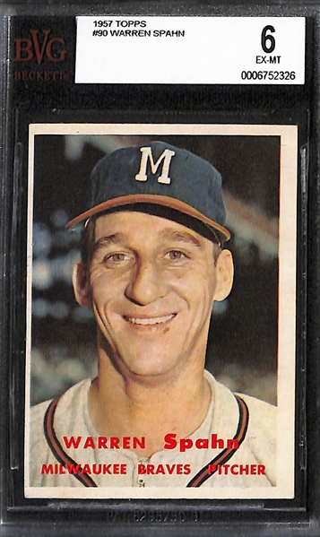 Lot of (3) BVG Graded 1957 Topps Cards - Warren Spahn (BVG 6), Al Kaline (BVG 6), Rocky Colavito (BVG 5.5)