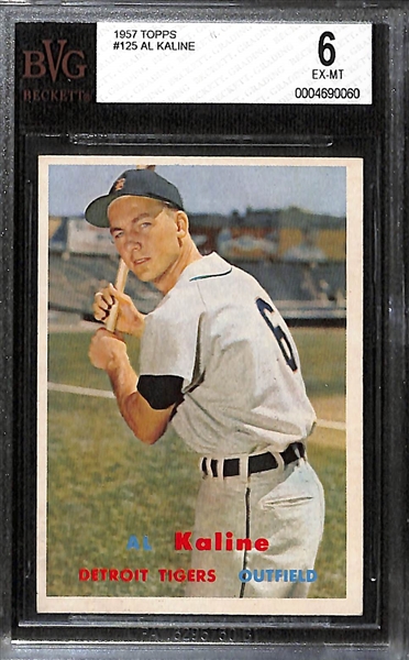 Lot of (3) BVG Graded 1957 Topps Cards - Warren Spahn (BVG 6), Al Kaline (BVG 6), Rocky Colavito (BVG 5.5)