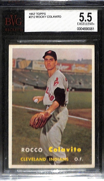 Lot of (3) BVG Graded 1957 Topps Cards - Warren Spahn (BVG 6), Al Kaline (BVG 6), Rocky Colavito (BVG 5.5)