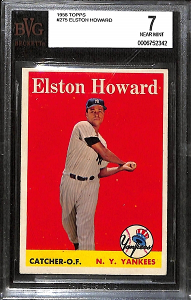 Lot of (3) BVG Graded 1958 Topps Cards - Warren Spahn (BVG 7), Elston Howard (BVG 7), Al Kaline (BVG 6.5)