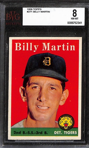 Lot of (2) BVG High Grade 1958 Topps Cards - Billy Martin (BVG 8), Duke Snider (BVG 7.5)