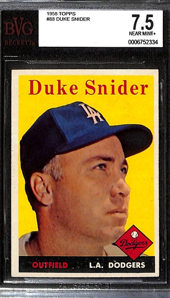 Lot of (2) BVG High Grade 1958 Topps Cards - Billy Martin (BVG 8), Duke Snider (BVG 7.5)