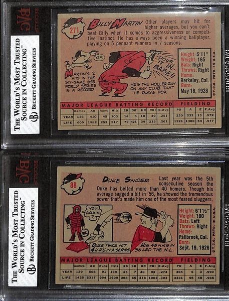 Lot of (2) BVG High Grade 1958 Topps Cards - Billy Martin (BVG 8), Duke Snider (BVG 7.5)