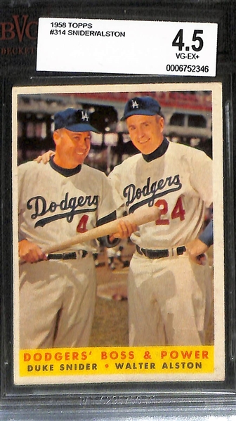Lot of (4) BVG Graded 1958 Topps Cards - Yogi Berra (BVG 4.5), Frank Robinson (BVG 4.5), Snider/Alston (BVG 4.5), Don Larsen (BVG 2.5)