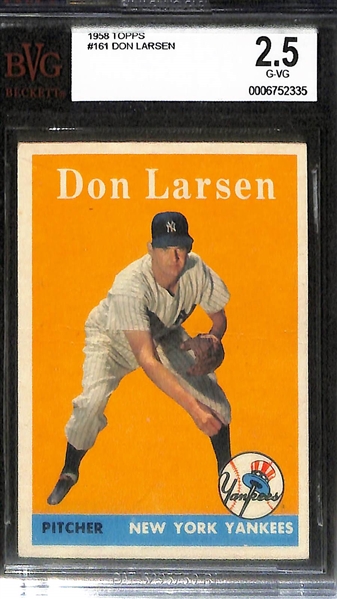 Lot of (4) BVG Graded 1958 Topps Cards - Yogi Berra (BVG 4.5), Frank Robinson (BVG 4.5), Snider/Alston (BVG 4.5), Don Larsen (BVG 2.5)