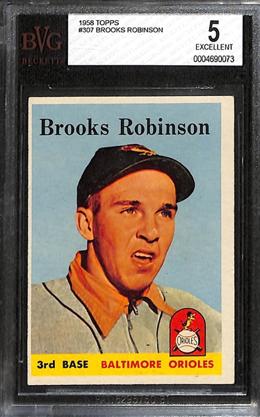Lot of (3) BVG Graded 5 1958 Topps Cards - Ernie Banks, Bill Skowron, Brooks Robinson