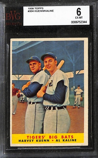 Lot of (3) BVG Grade 6 1958 Topps Cards - Kuenn/Kaline, Kluszewski/Williams, Al Kaline 