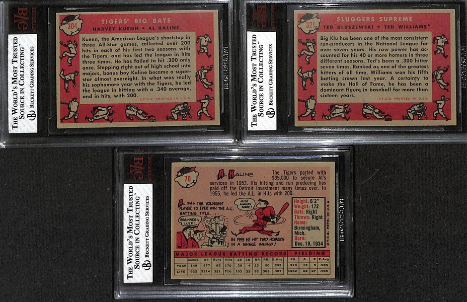 Lot of (3) BVG Grade 6 1958 Topps Cards - Kuenn/Kaline, Kluszewski/Williams, Al Kaline 