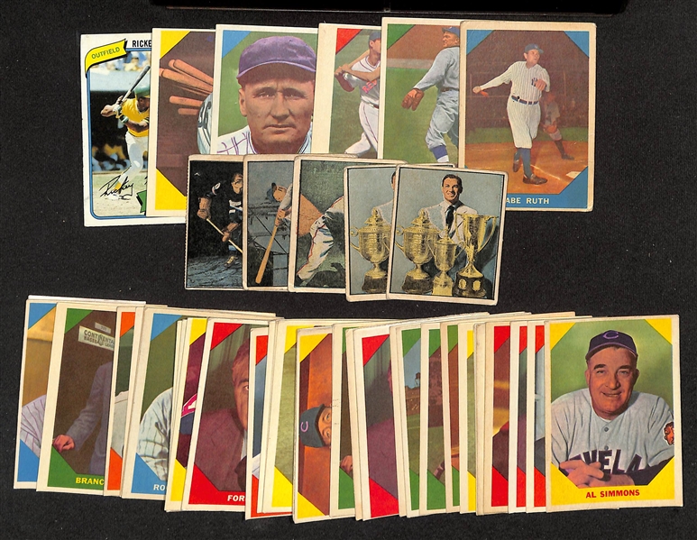 Lot of (40) 1960 Fleer Baseball Cards w. Babe Ruth & a 1980 Topps Rickey Henderson RC