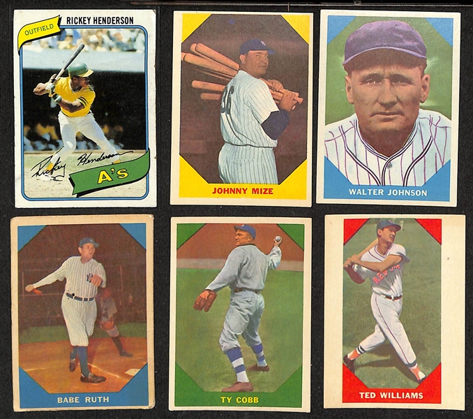 Lot of (40) 1960 Fleer Baseball Cards w. Babe Ruth & a 1980 Topps Rickey Henderson RC