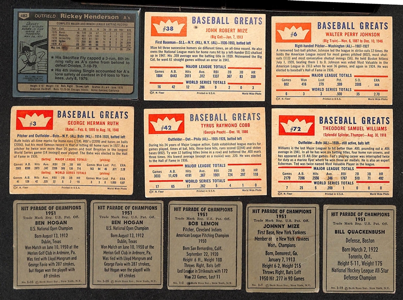 Lot of (40) 1960 Fleer Baseball Cards w. Babe Ruth & a 1980 Topps Rickey Henderson RC