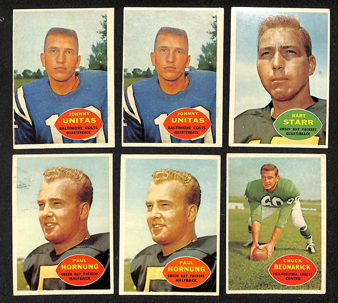 Lot of (190) Assorted 1960 Topps Football Cards w. (2) Johnny Unitas & Bart Star 